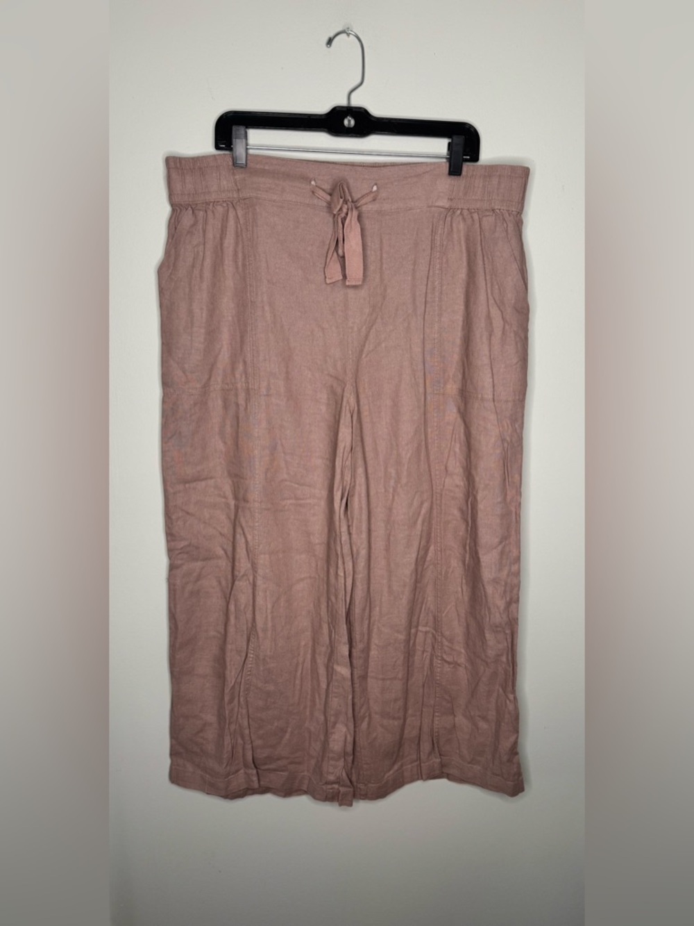 FALLS CREEK Women’s Brown Wide Leg Drawstring Linen Blend Relaxed Fit Pants - XL